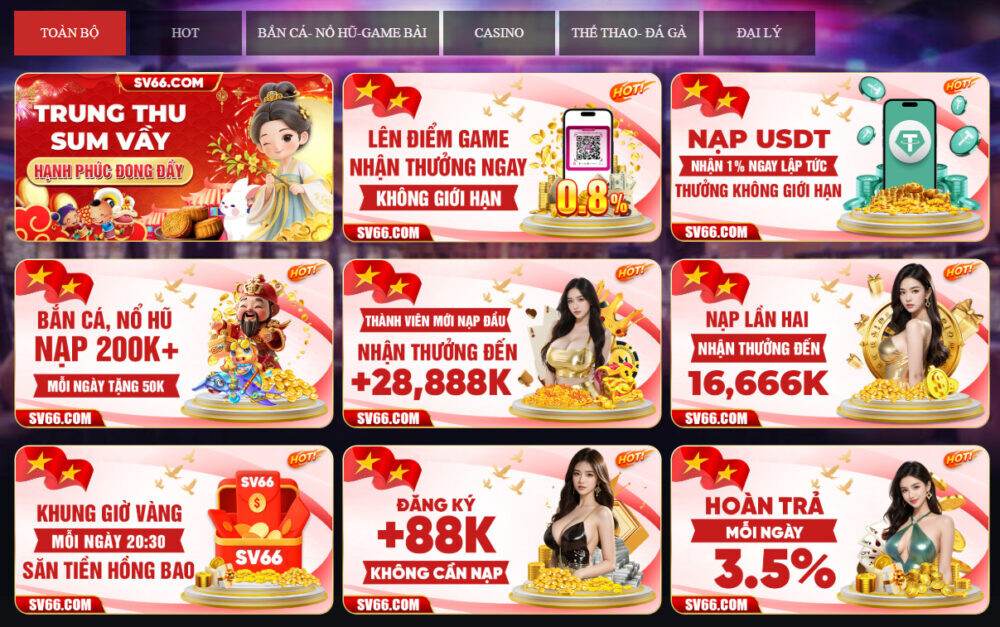 Khuyến mãi SV66 khủng - Người chơi nhận ngàn ưu đãi 6 Nhà cái SV66 có nhiều khuyến mãi